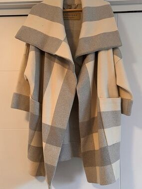 Burberry Cream and Beige Striped Open-Front Cardigan Coat